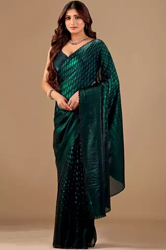 Green organza saree