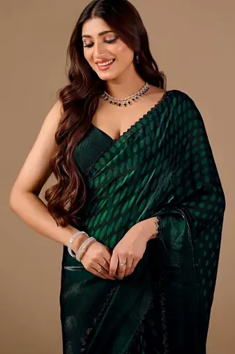 Green organza saree
