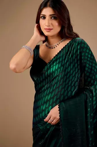Green organza saree