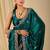 Teal ethnic motifs embroidered organza saree