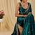 Teal ethnic motifs embroidered organza saree