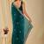 Teal ethnic motifs embroidered organza saree