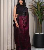 Maroon floral beads and stones poly chiffon saree