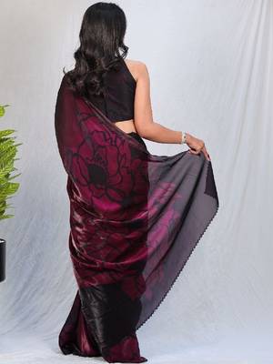 Maroon floral beads and stones poly chiffon saree 4