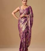 Purple floral beads and stones organza saree