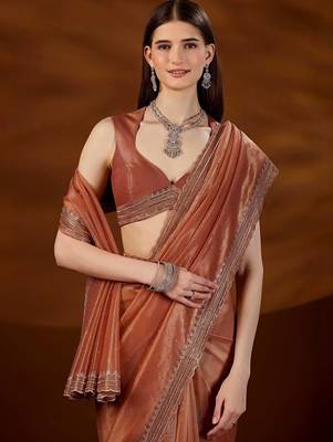 Copper embroidered tissue saree 1