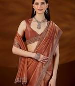 Copper embroidered tissue saree