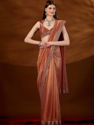 Copper embroidered tissue saree 2
