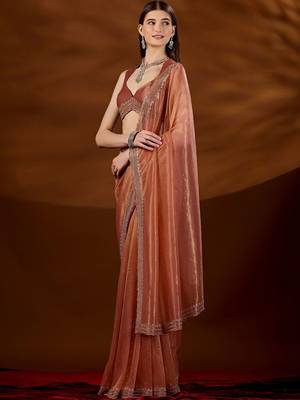 Copper embroidered tissue saree 3