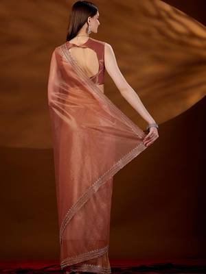 Copper embroidered tissue saree 4