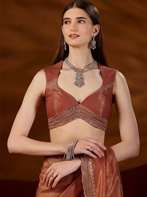 Copper embroidered tissue saree 5