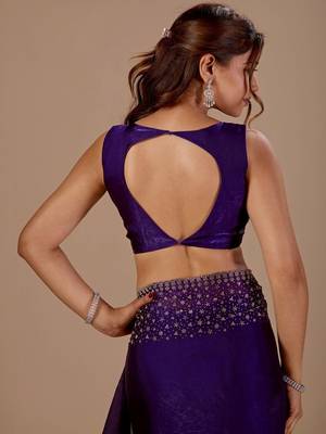 Purple embellished beads and stones organza heavy work saree 4
