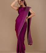 Purple embellished beads and stones organza heavy work saree