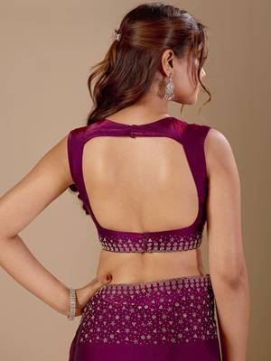 Purple embellished beads and stones organza heavy work saree 4