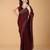 Red stonework embellished beads border satin saree with unstitched blouse