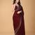 Red stonework embellished beads border satin saree with unstitched blouse