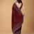 Red stonework embellished beads border satin saree with unstitched blouse