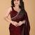 Red stonework embellished beads border satin saree with unstitched blouse
