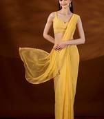 Yellow floral embroidered  chiffon saree