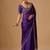 Purple woven design beads and stones satin heavy work saree