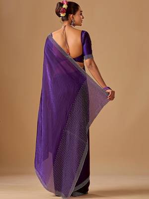 Purple woven design beads and stones satin heavy work saree 5