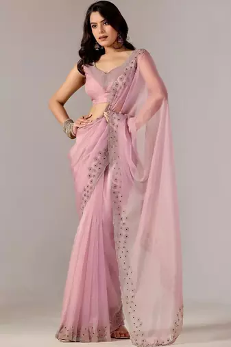 Pink embroidered  chiffon saree