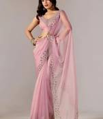 Pink embroidered  chiffon saree