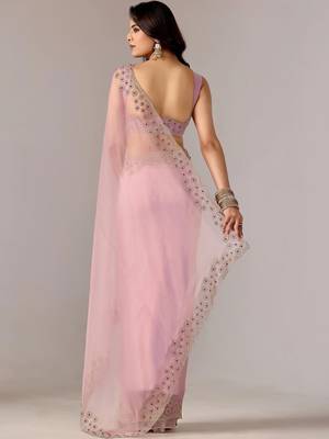 Pink embroidered  chiffon saree 5