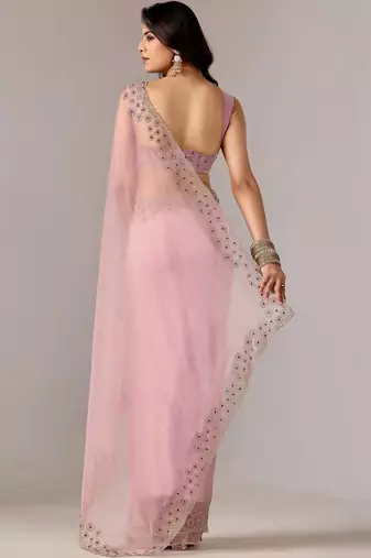 Pink embroidered  chiffon saree