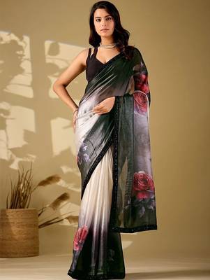 Multicolor floral embroidered organza saree 1