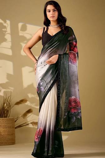 Multicolor floral embroidered organza saree