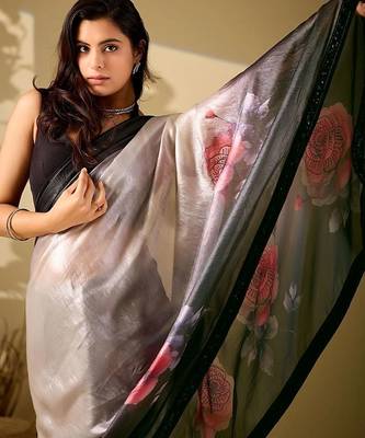 Multicolor floral embroidered organza saree 2