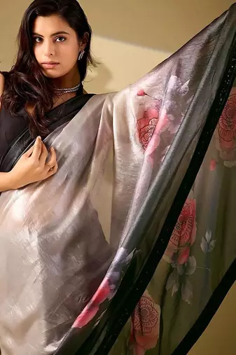 Multicolor floral embroidered organza saree