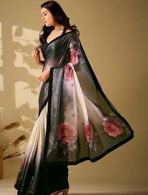Multicolor floral embroidered organza saree 3