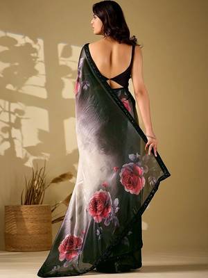 Multicolor floral embroidered organza saree 5