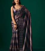 Purple beads and stones satin saree