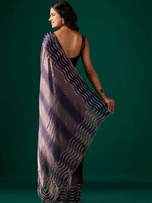 Purple beads and stones satin saree 5