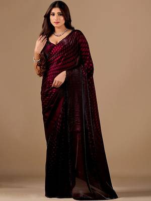 Maroon women ethnic motifs woven design saree 1