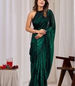 Green floral beads and stones organza saree