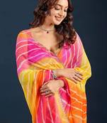 Multicolor leheriya beads and stones  chiffon saree