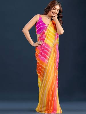 Multicolor leheriya beads and stones  chiffon saree 3