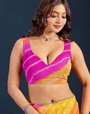 Multicolor leheriya beads and stones  chiffon saree 4