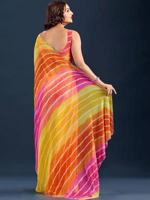 Multicolor leheriya beads and stones  chiffon saree 5