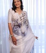 White sequinned silk cotton designer saree