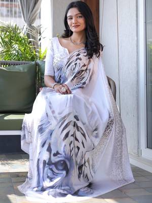 White sequinned silk cotton designer saree 4