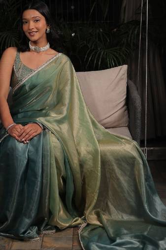 Sea green sequinned art silk saree