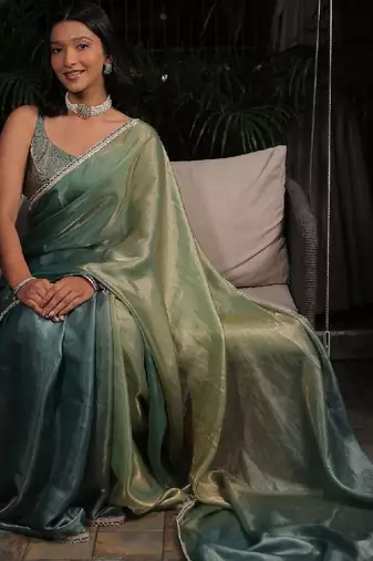 Sea green sequinned art silk saree