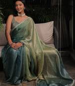 Sea green sequinned art silk saree