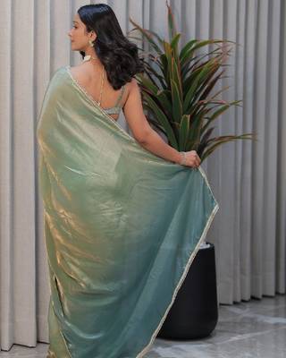 Sea green sequinned art silk saree 3
