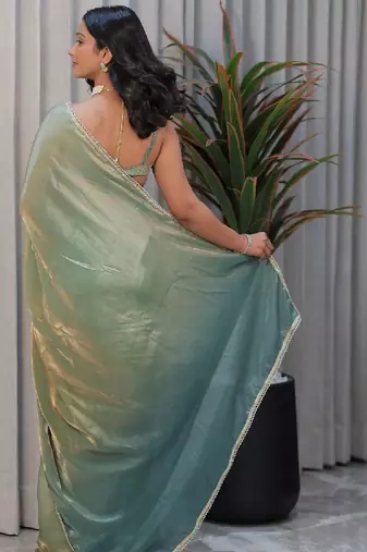 Sea green sequinned art silk saree